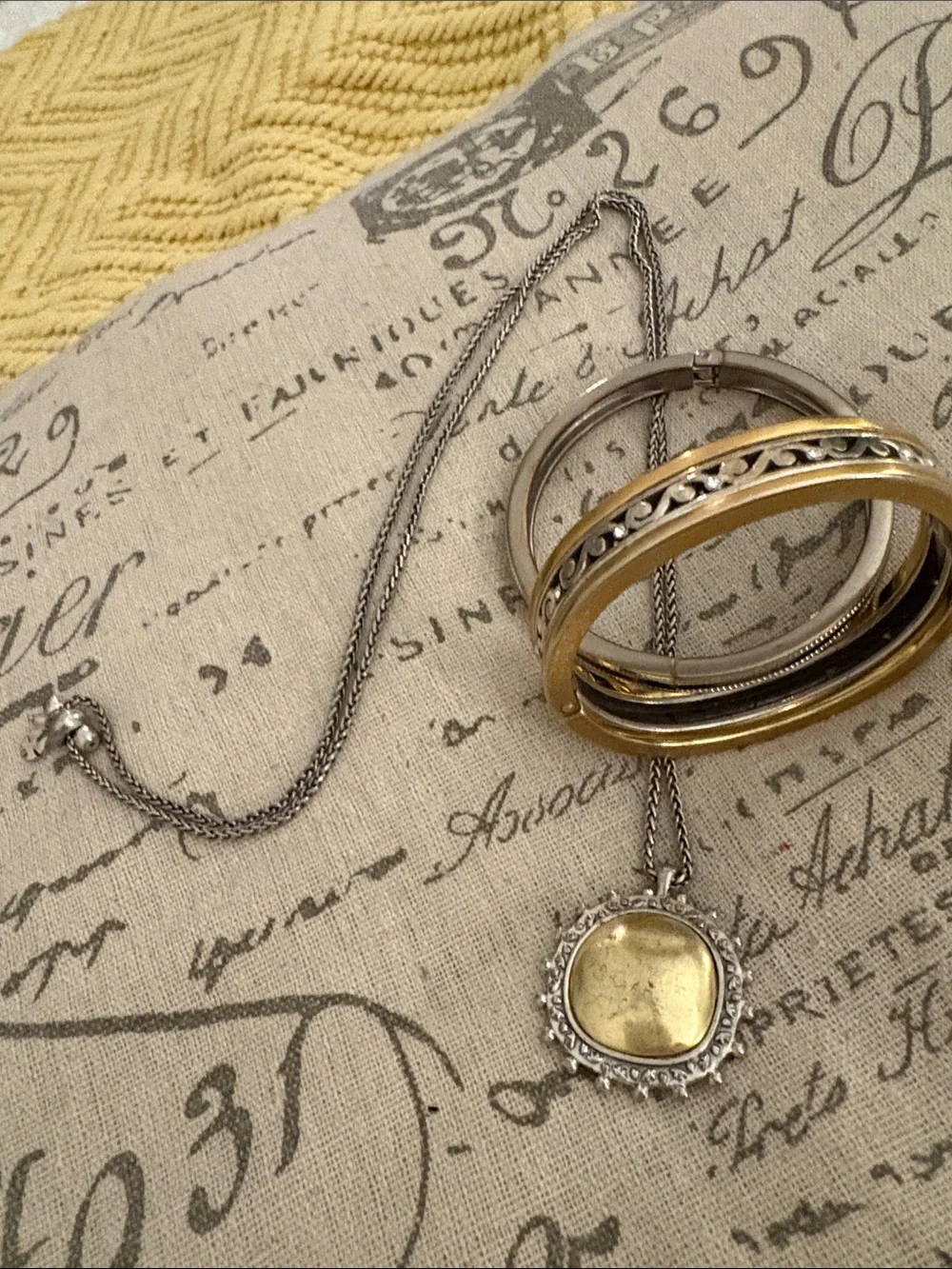 Mixed Metal Gold and Silver Pendant Necklace and Bangle Set